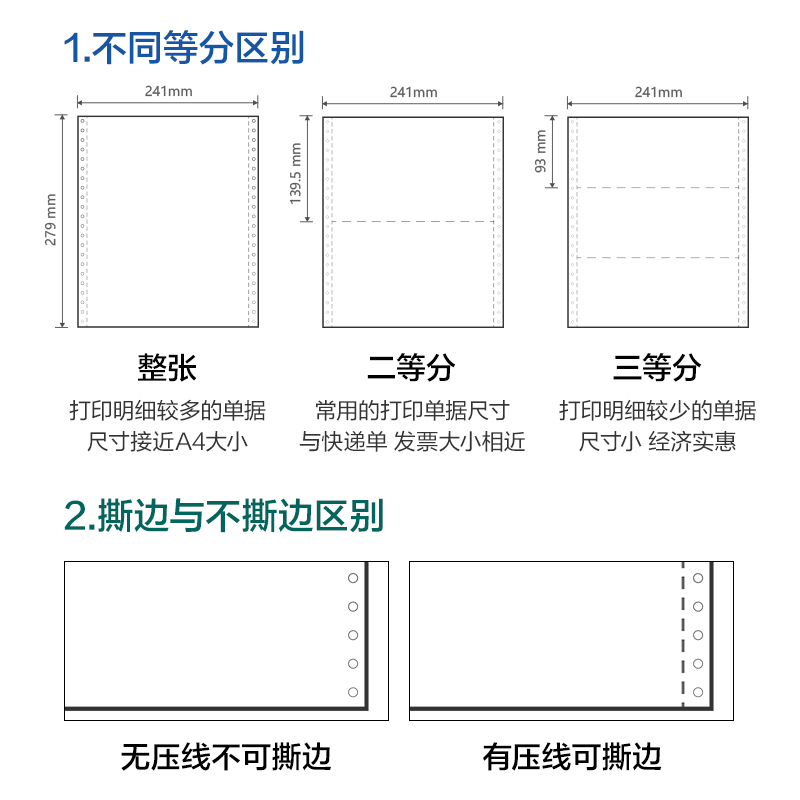 尊龙凯时莱茵河L241-2电脑打印纸(1/2S白色撕边)(1000页/盒)